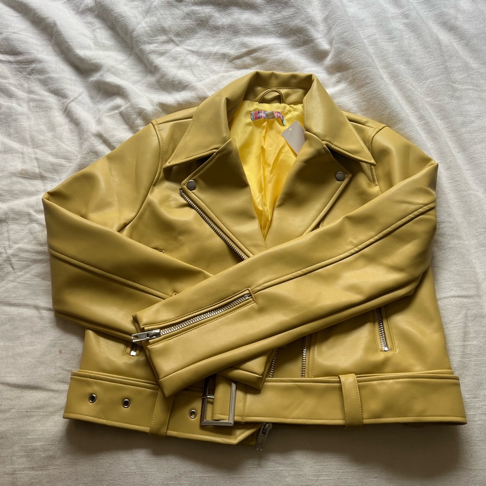 UO Celeste Yellow Leather Moto Jacket